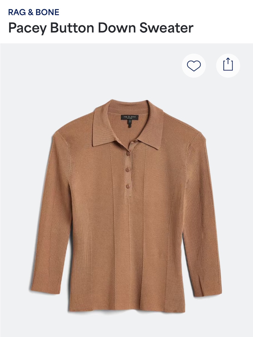 rag & bone Collared Button-Front Knit Pullover in Camel Brown